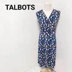 タルボット ノースリーブワンピース ひざ丈 果物柄 ストレッチ生地 紺色 M