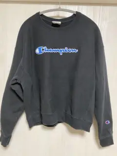 Champion ブラック クルーネック スウェット リバースウィーブ
