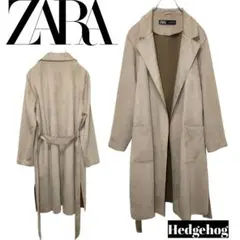 【美品】ZARA ザラ スエード調 ベルト付 チェスターコート ベージュ M