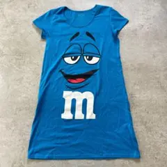 希少　m&m's エムアンドエムズ　半袖　ブルー　ワンピース　ロンT 青　綿