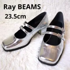 Ray BEAMS ダブルストラップ スクエアトゥ パンプス シルバー