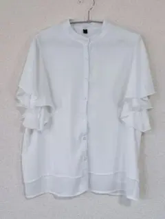 【美品】Lofty◆フリル袖ブラウス◆半袖◆ホワイト◆ポリエステル100％◆M