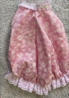 ハンドメイド犬服　ワンピース　バルーン　ピンク花柄レース