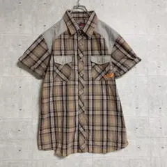 【CRU】　半袖シャツ　（ＸＬ）　チェック　刺繍ロゴ　y2k 綿100%