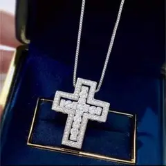 【人気】クロスネックレス　十字架　シルバー925 ジルコニア　22K