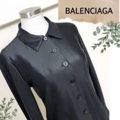 BALENCIAGAバレンシアガの光沢感のある黒シャツ(38)