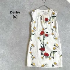 a1320＊Derhy 花柄ノースリーブワンピース　白【S】ビーズ刺繍　お洒落