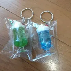 アイスフロート クリームソーダ キーホルダー　2種セット　昭和レトロ　ダイソー