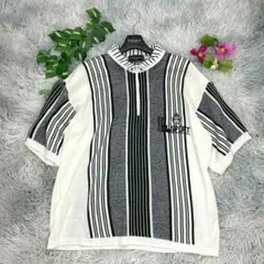【Le'RAMPARE】ストライプ ハーフジップ ポロシャツ 胸ロゴ メンズ