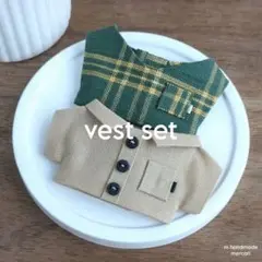 (221) [vest set] グリーン ベスト & トップス