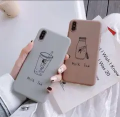 2個セット くすみカラー【新品】ミルクティー柄iPhoneケース