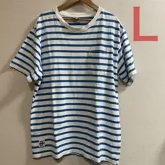 CHUMS ホワイト/ブルーストライプ Tシャツ L