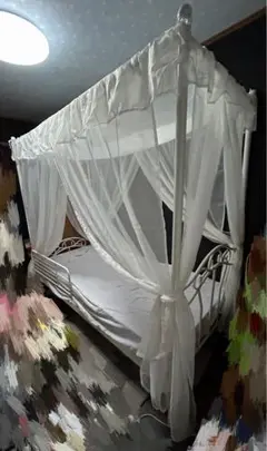 【直接受け取りのみ】天蓋付きベット　シングルベッド　マットレス付き