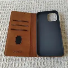 QUEASON iPhone 12ProMax ケース 手帳型 ブラウン