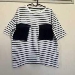 niko and… ボーダーTシャツ　ポケットデザイン　半袖　白　青　ネイビー