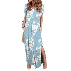 夏セール！　2XL 大きいサイズ　　ロングワンピース　　ライトブルー