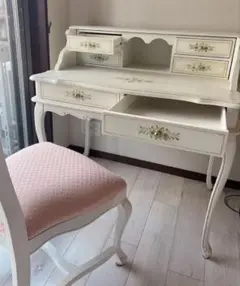 ロココ調デスクセット 白×花柄