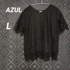 AZUL ブラック レース　カットソー　Lサイズ