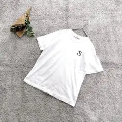 B1598【自由区】半袖Tシャツ/38/コットン/ワンポイントロゴ入り/ホワイト