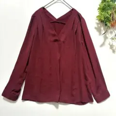 【INGNI】ブラウス　Vネック　長袖シャツ　通勤　オフィス　レッド　M
