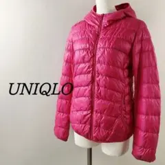 ユニクロUNIQLOウルトラライトフードダウンジャケットピンクMアウトドア登山