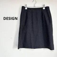 DESIGN 膝丈　スカート　黒　台形　チェック　ウール　Mサイズ オフィス