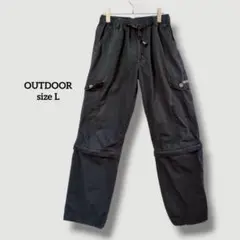 アウトドア カーゴパンツ ブラック ゴムウエスト ポケット付き t4845