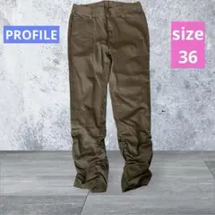 【美品】【PROFILE】カジュアルパンツ/ ブラウン/ウェスト後部分ゴム 36