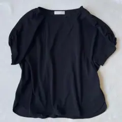 any SiS ギャザースリーブTシャツ 洗える カットソー ドルマン 黒 M