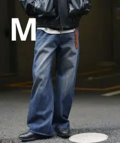 CURVED FLARE DENIM SLACKS インディゴブルーM
