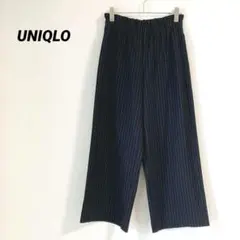 ユニクロ　ワイドパンツ　ストライプ　ウエストゴム　ブラック　黒　L