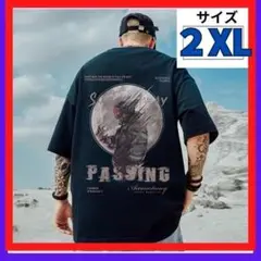 462 グラフィックプリント ブラック Tシャツ 2XL