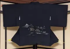 【USED】着物　羽織　黒　富士山刺繍　和装
