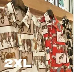 モード系　半袖 　古着ヴィンテージ２XL 総柄シャツ　レッド　赤　 　韓国