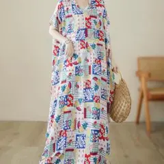 【ラスト3点】ロングワンピース 南国 ゆったり 大きめ 赤 パイナップル