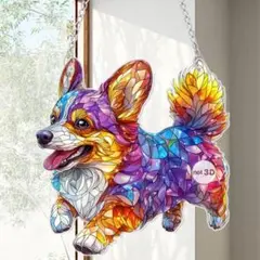 コーギー犬 サンキャッチャー インテリア ステンドグラス風
