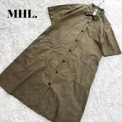 マーガレットハウエル MHL ロングシャツワンピース 近年タグ カーキ 洗える