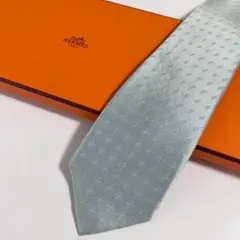美品 HERMES エルメス ネクタイ シルク100% ミントグリーン 総柄