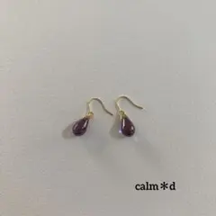 【452】アメジストラスター 一粒 ガラス ゴールド ピアス イヤリング