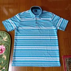青と白のストライプ ポロシャツ Lサイズ