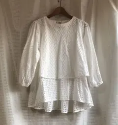 Jena espace merveilleuxコットンレース五分袖シャツホワイト