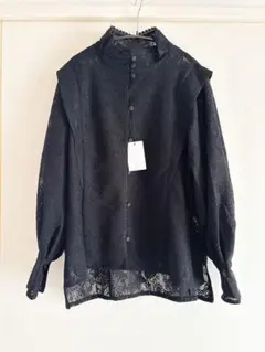 【foufou】front tuck race blouse ブラック