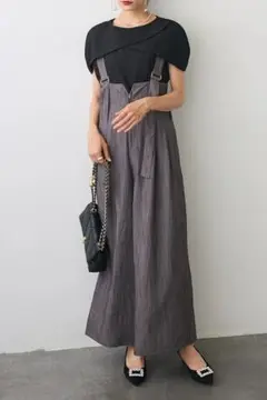 ストリングデザインハイウエストサロペット　チャコール　M frane