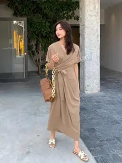 ワンピース レディース ショートスリーブ カシュクールドレス