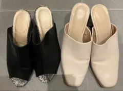 オープントゥヒールミュール 黒と白の2色