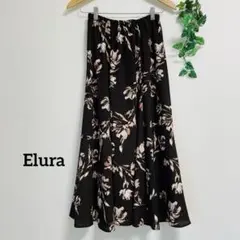 Elura＊ブラウン フラワー ロングスカート ナチュラル レトロ エレガント