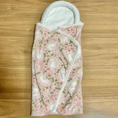 ウサギ柄 フード付きおくるみ