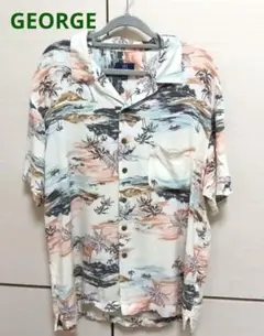 GEORGE トロピカル柄 アロハシャツ ヤシ海 レトロ サイズLL