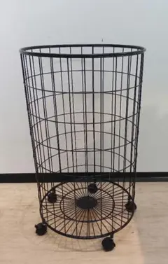 即発送可　円型バスケットワゴン（黒）