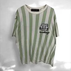 B1》メルシーボークー　ビッグシルエット　シンプルロゴストライプ Tシャツ　緑